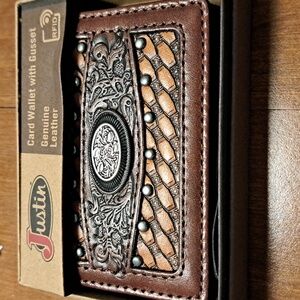 Justin Boots Intricate Brown Leather Card Holder